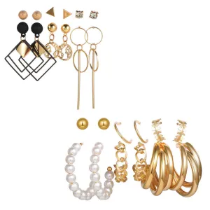 Combo of 12 Pair Chain Pearl Hoop and Stud Earrings