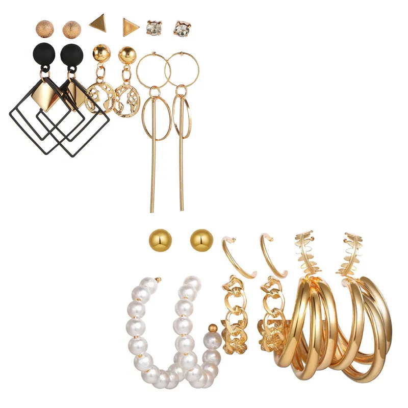 Combo of 12 Pair Chain Pearl Hoop and Stud Earrings