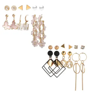 Combo of 12 Pair Gold-Plated Studs and Hoop Earrings