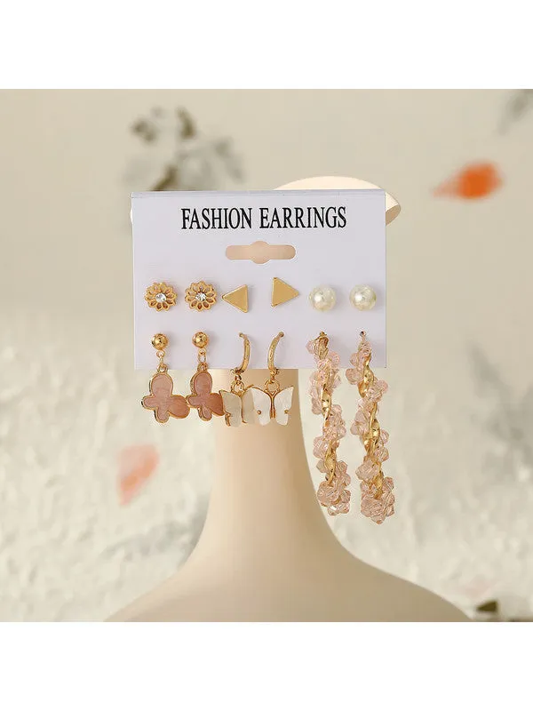 Combo of 12 Pair Gold-Plated Studs and Hoop Earrings