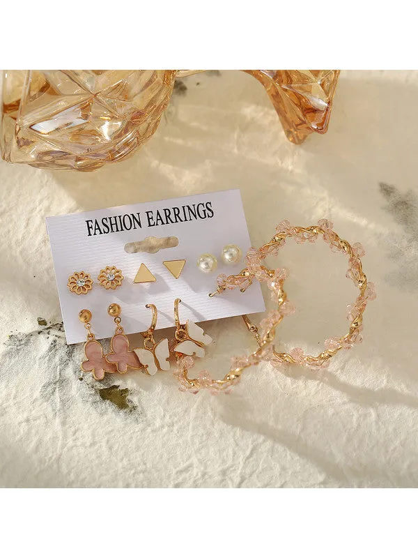 Combo of 12 Pair Gold-Plated Studs and Hoop Earrings