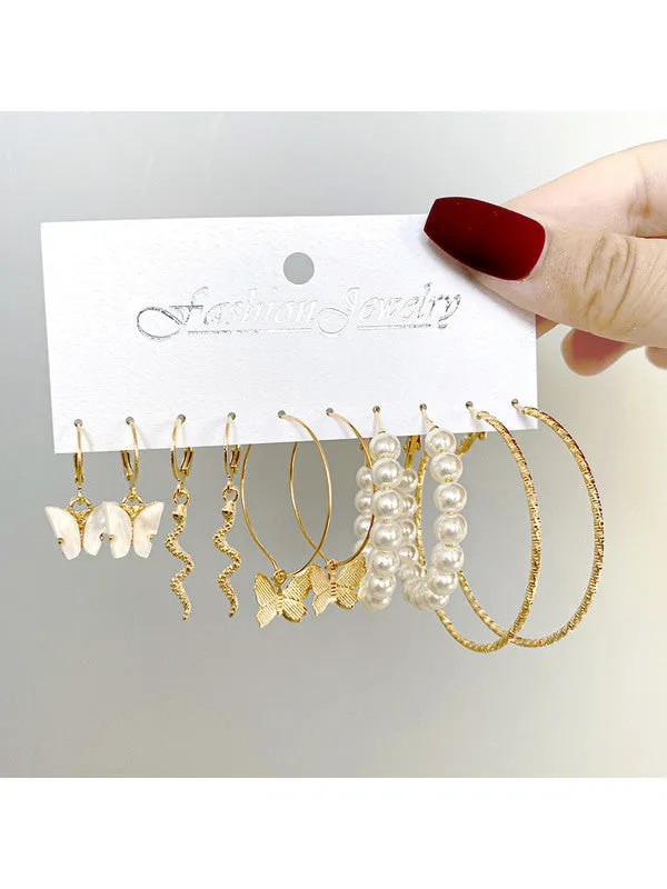 Combo of 14 Pair Studs and Pearl Hoop Earrings