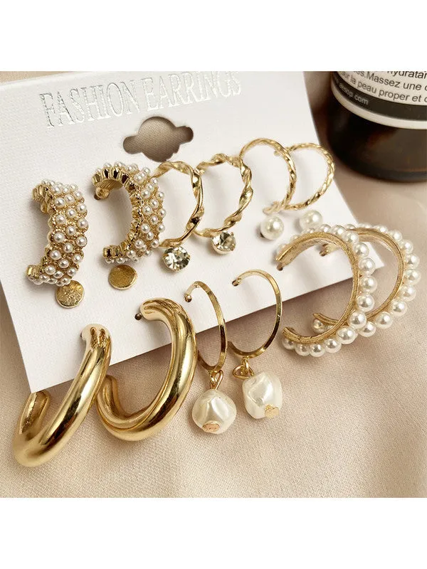Combo of 14 Pair Studs and Pearl Hoop Earrings