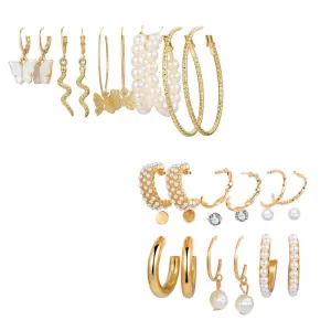 Combo of 14 Pair Studs and Pearl Hoop Earrings
