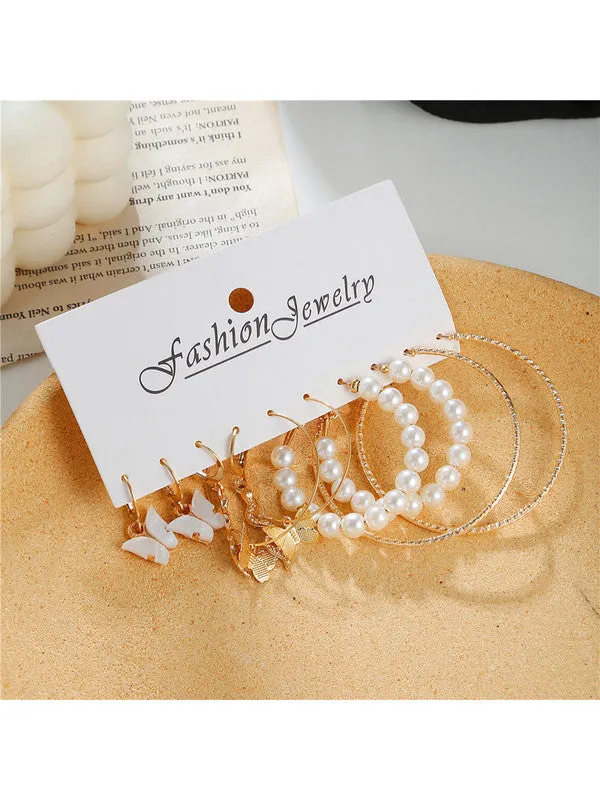 Combo of 14 Pair Studs and Pearl Hoop Earrings