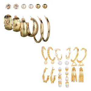 Combo of 15 Pair Gold Plated Hoop and Studs Earrings
