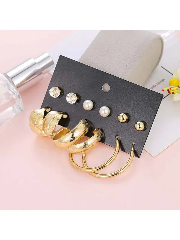 Combo of 15 Pair Gold Plated Hoop and Studs Earrings