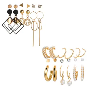 Combo of 15 Pair Studs and Pearl Hoop Earrings