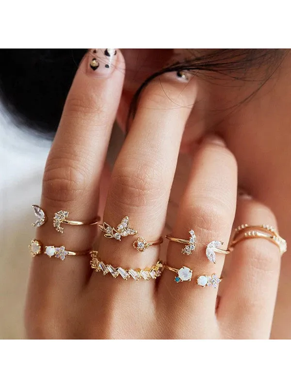 Combo of 17 Piece White Crystal Butterfly Ring Set