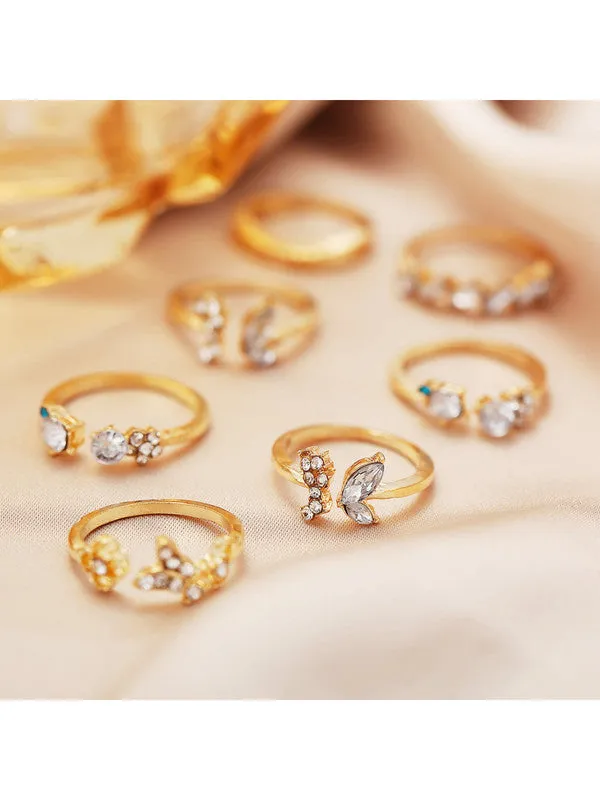 Combo of 17 Piece White Crystal Butterfly Ring Set