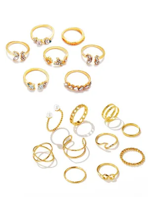 Combo of 17 Piece White Crystal Butterfly Ring Set