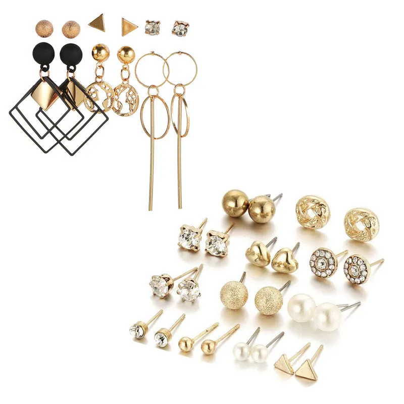 Combo of 18 Pair Studded Pearl Studs and Hoop Earrings