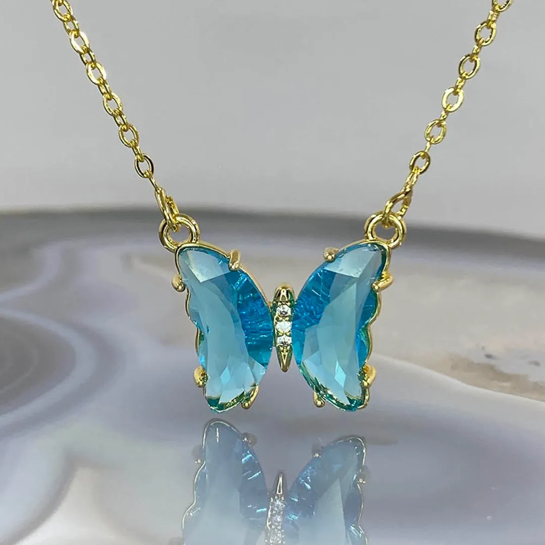Combo of 2 Blue Crystal and Mariposa Butterfly Pendant