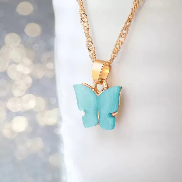 Combo of 2 Blue Crystal and Mariposa Butterfly Pendant