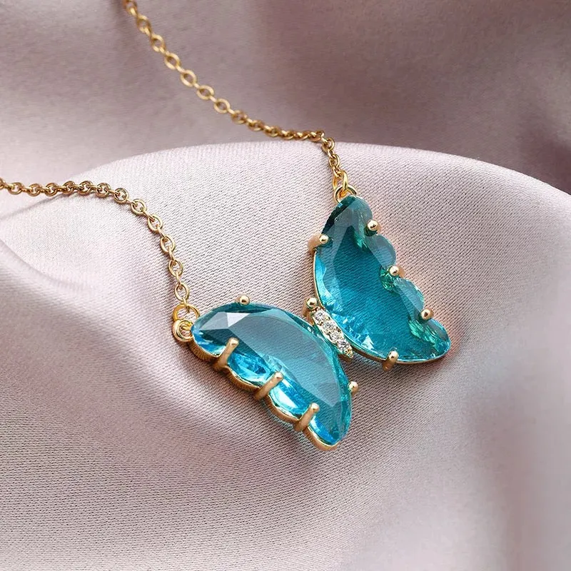 Combo of 2 Blue Crystal and Mariposa Butterfly Pendant