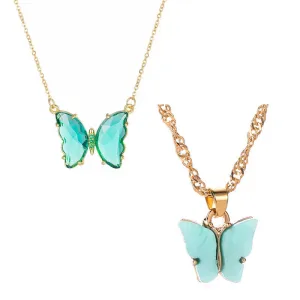 Combo of 2 Blue Crystal and Mariposa Butterfly Pendant