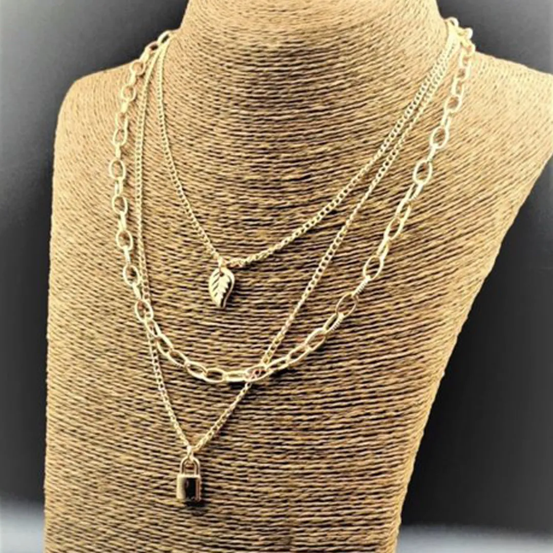 Combo of 2 Golden and Silver Layered Lock Pendant