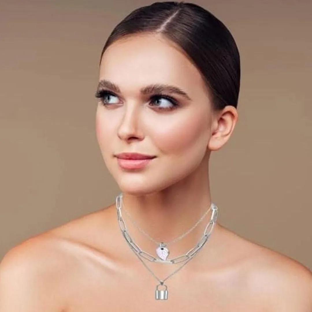 Combo of 2 Golden and Silver Layered Lock Pendant