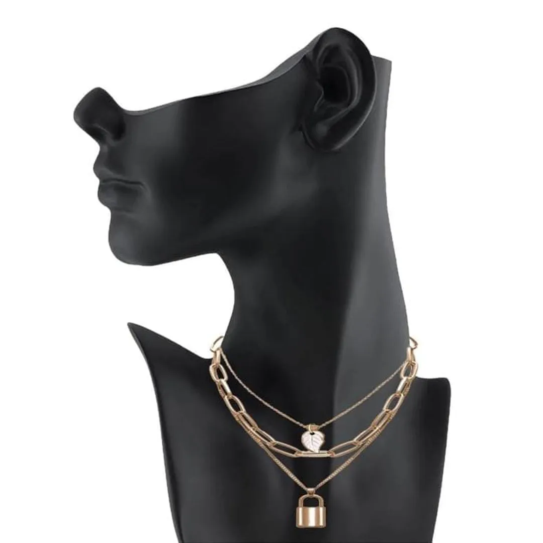 Combo of 2 Golden and Silver Layered Lock Pendant