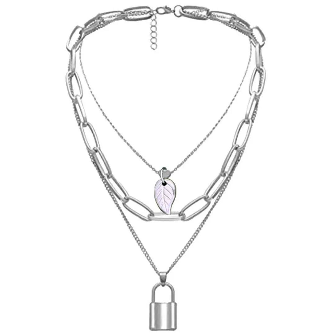 Combo of 2 Golden and Silver Layered Lock Pendant