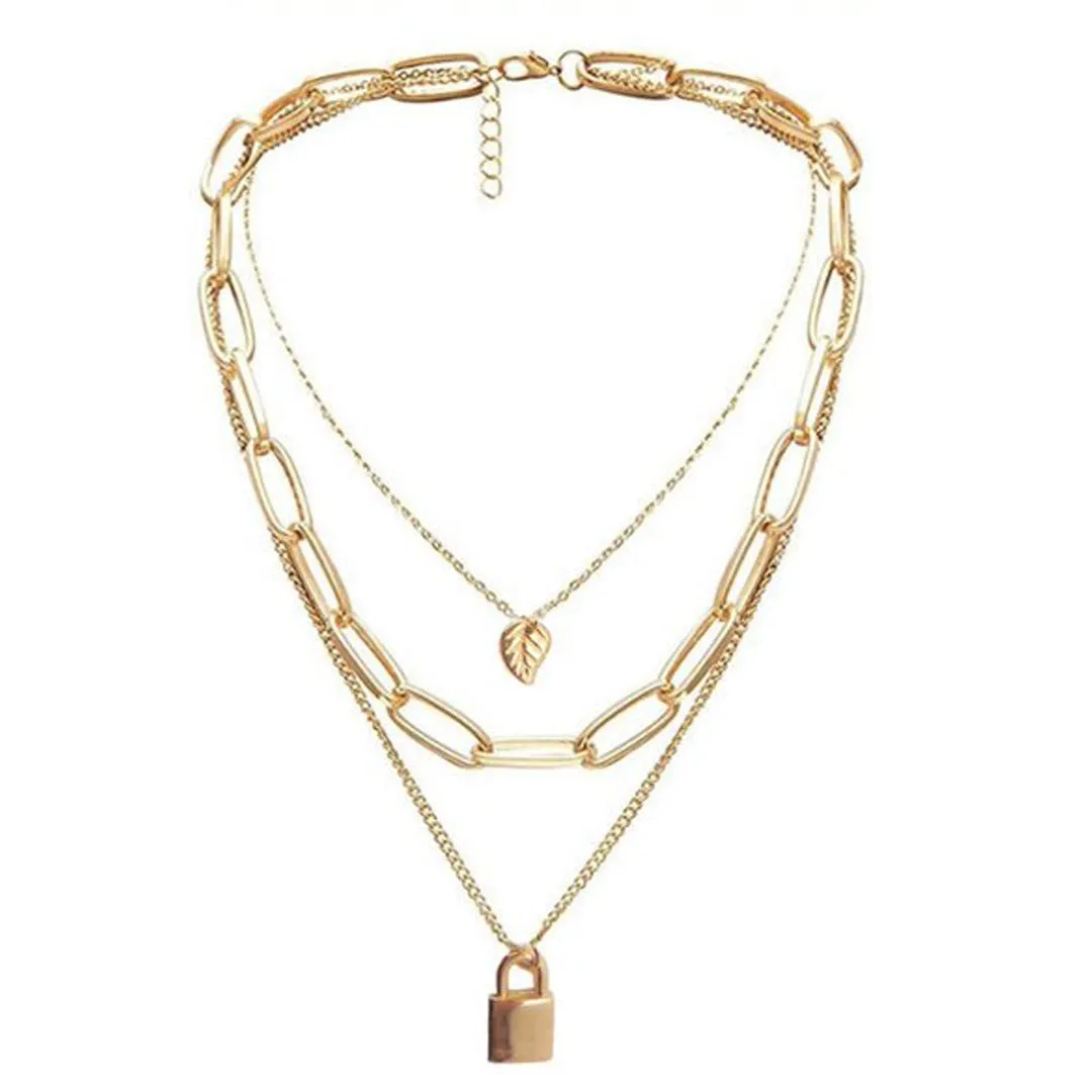 Combo of 2 Golden and Silver Layered Lock Pendant