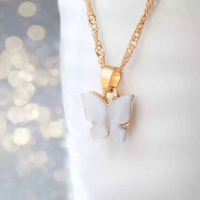 Combo of 2 Green Crystal and White Butterfly Pendant