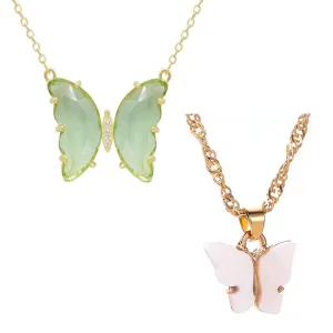 Combo of 2 Green Crystal and White Butterfly Pendant