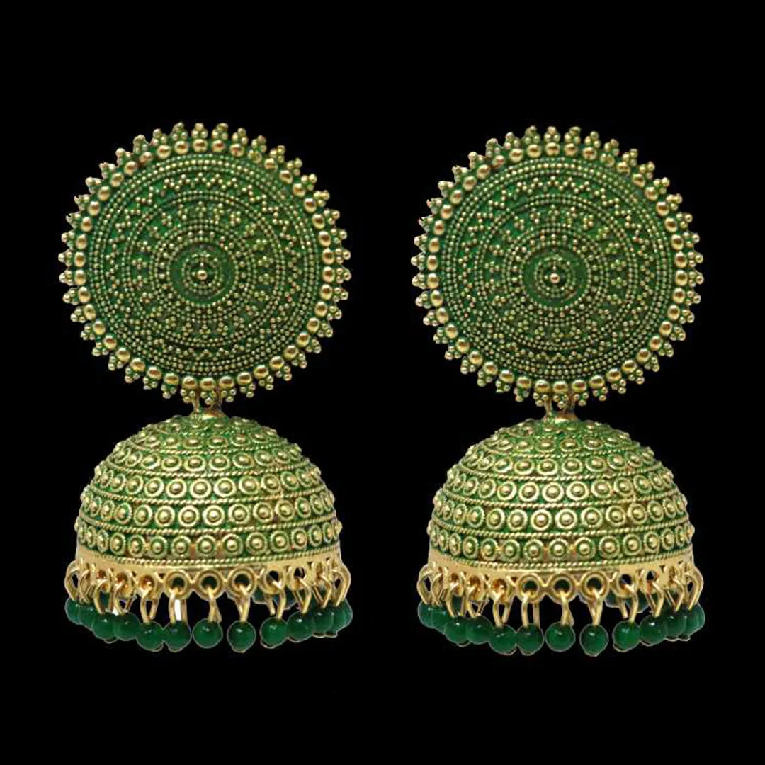 Combo of 2 Grey and Dark Green Pearls Dome Shape Jhumki