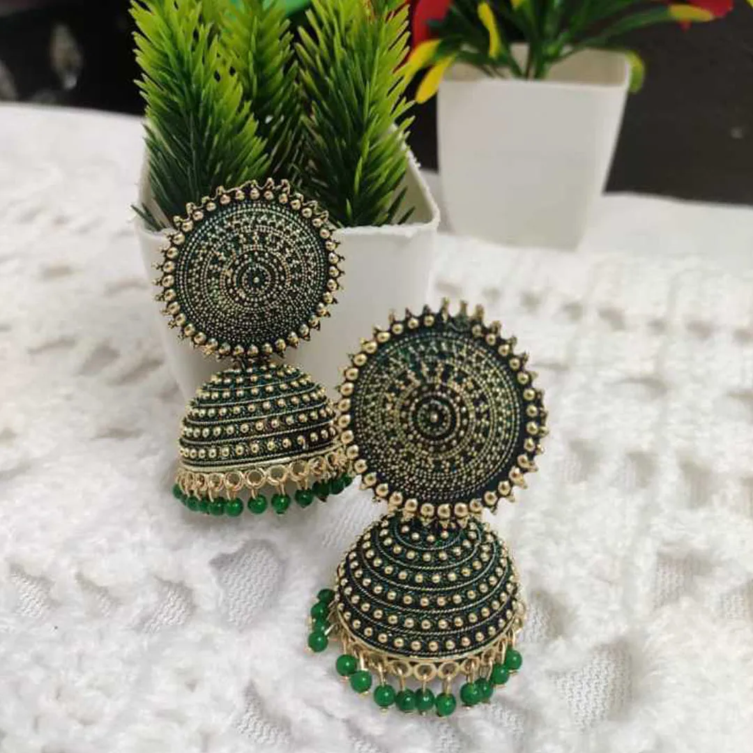 Combo of 2 Grey and Dark Green Pearls Dome Shape Jhumki