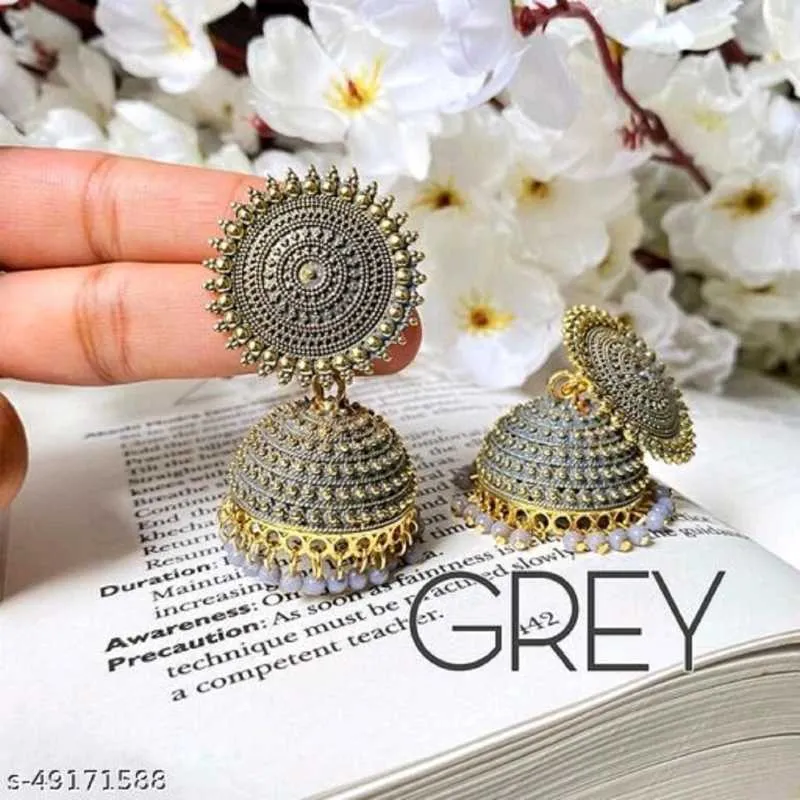 Combo of 2 Grey and Dark Green Pearls Dome Shape Jhumki