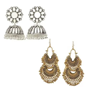 Combo of 2 Layer Chandbali and Mirror Stud Jhumki