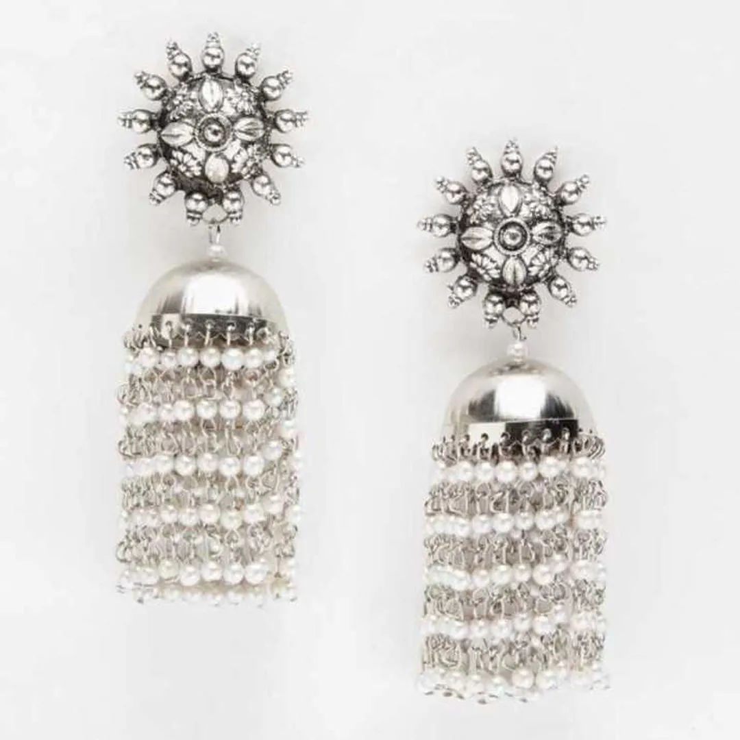 Combo of 2 Mirror and Pearls Linked Jhumki