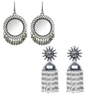 Combo of 2 Mirror and Pearls Linked Jhumki