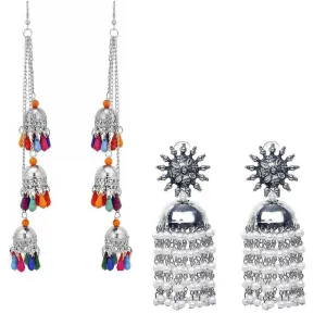 Combo of 2 Multicolor layered Ghungroo and Chain Linked Jhumki