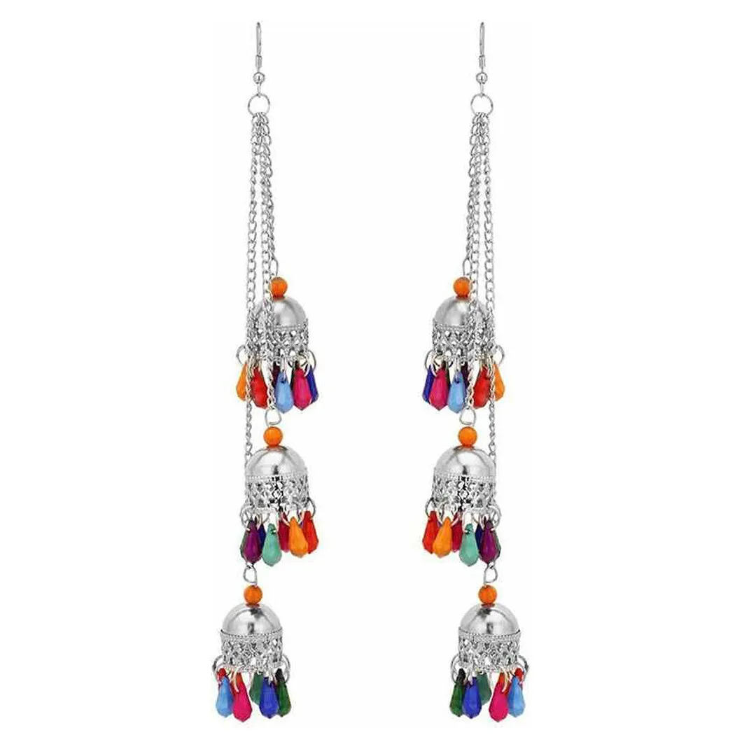Combo of 2 Multicolor layered Ghungroo and Chain Linked Jhumki