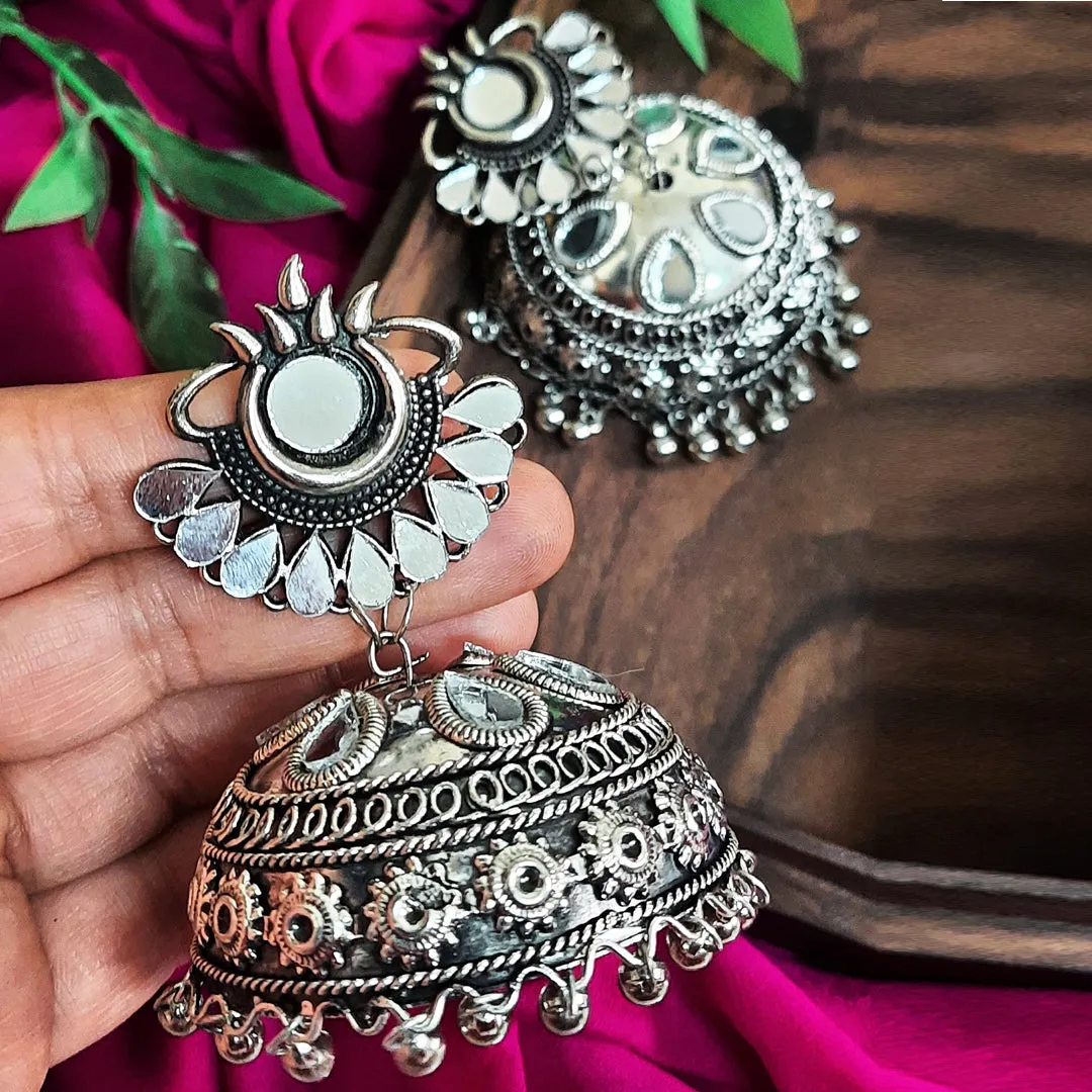 Combo of 2 Oxidized Silver Afghani Mirror Jhumki