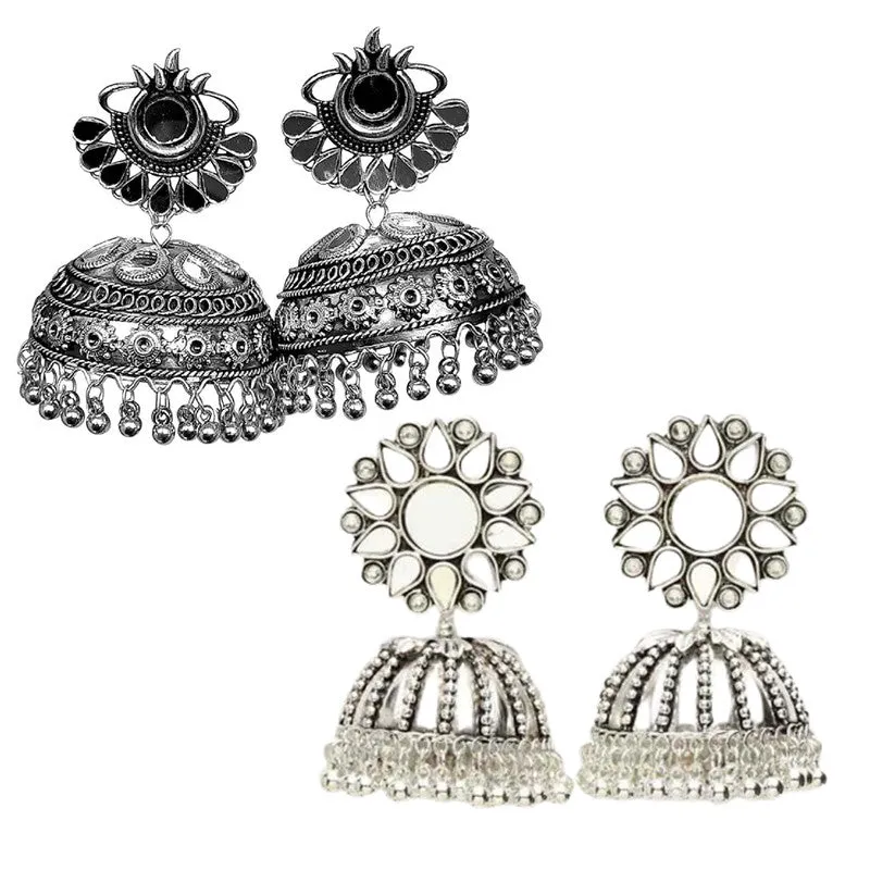 Combo of 2 Oxidized Silver Afghani Mirror Jhumki