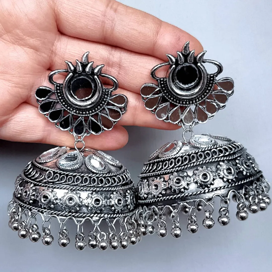 Combo of 2 Oxidized Silver Afghani Mirror Jhumki