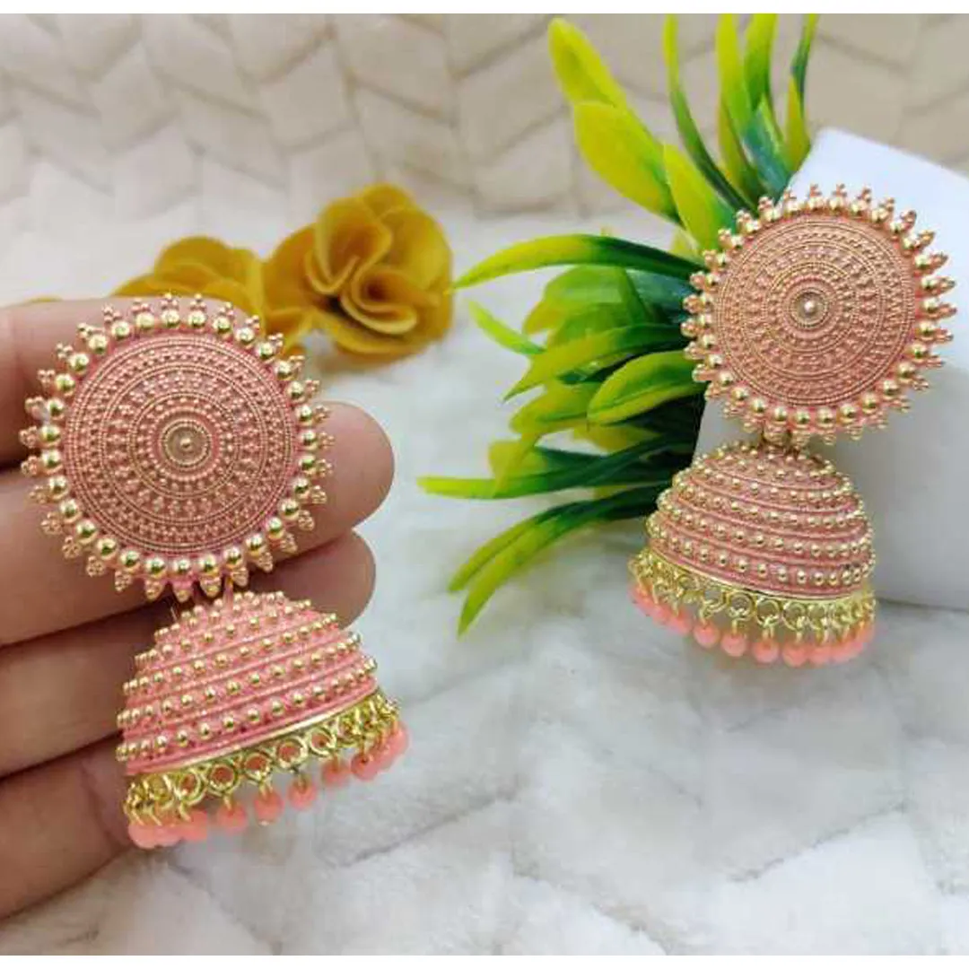 Combo of 2 Peach and Black Pearls Drop Dome Shape Jhumki