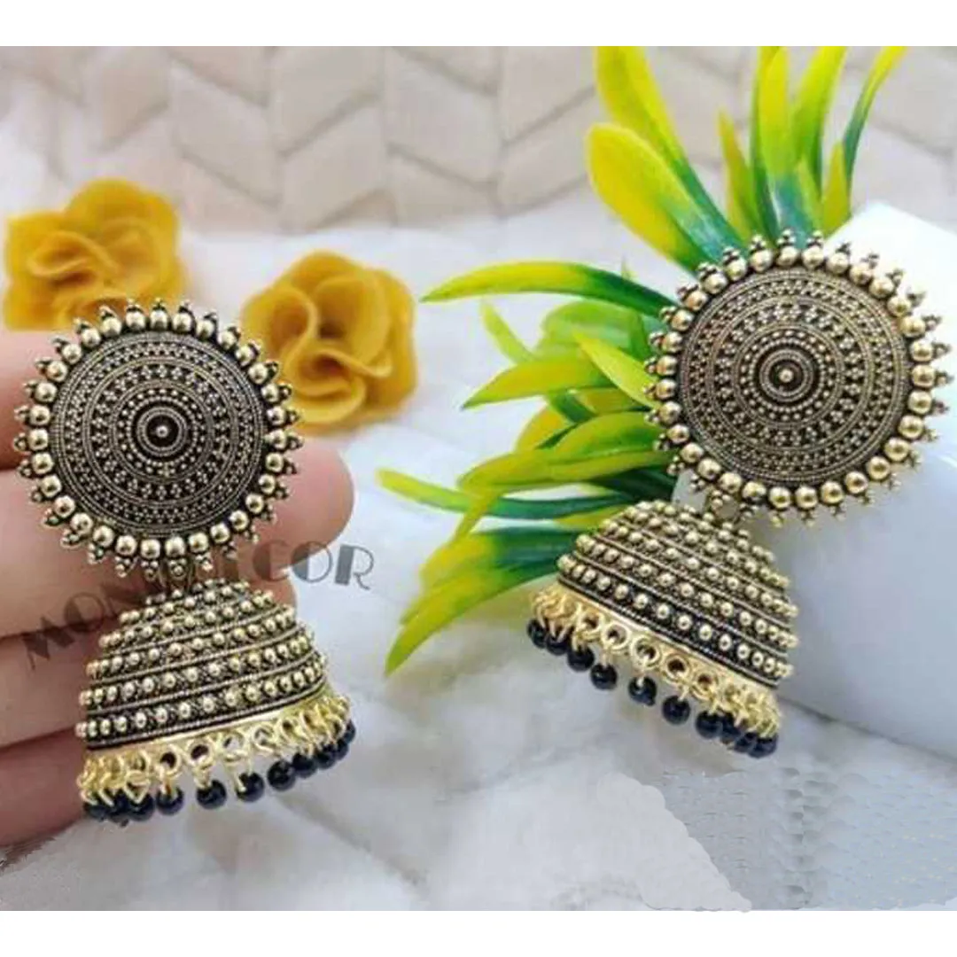 Combo of 2 Peach and Black Pearls Drop Dome Shape Jhumki