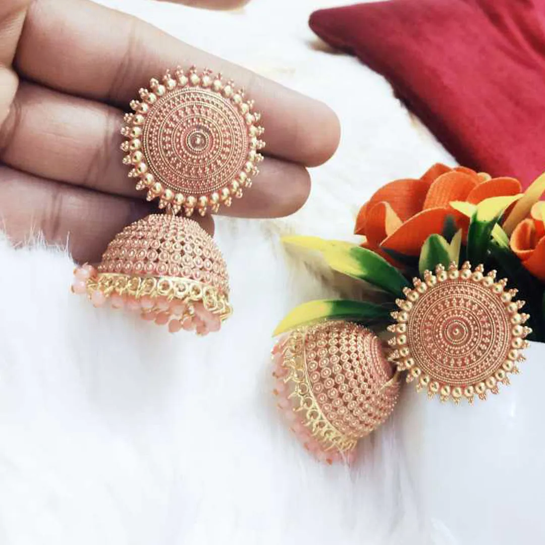 Combo of 2 Peach and Black Pearls Drop Dome Shape Jhumki