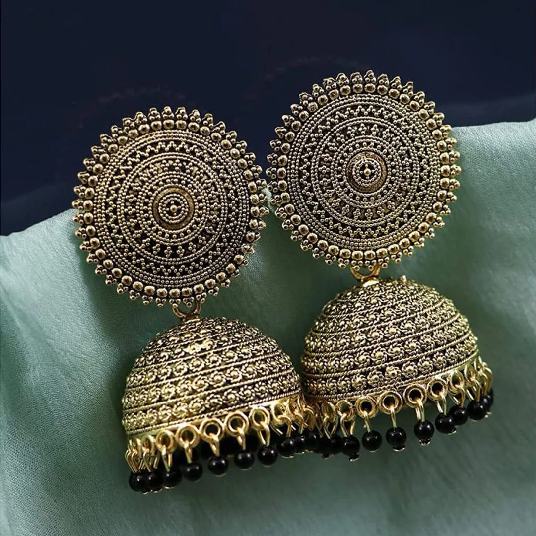 Combo of 2 Peach and Black Pearls Drop Dome Shape Jhumki