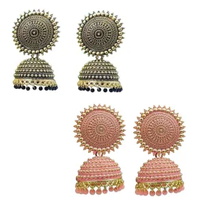 Combo of 2 Peach and Black Pearls Drop Dome Shape Jhumki