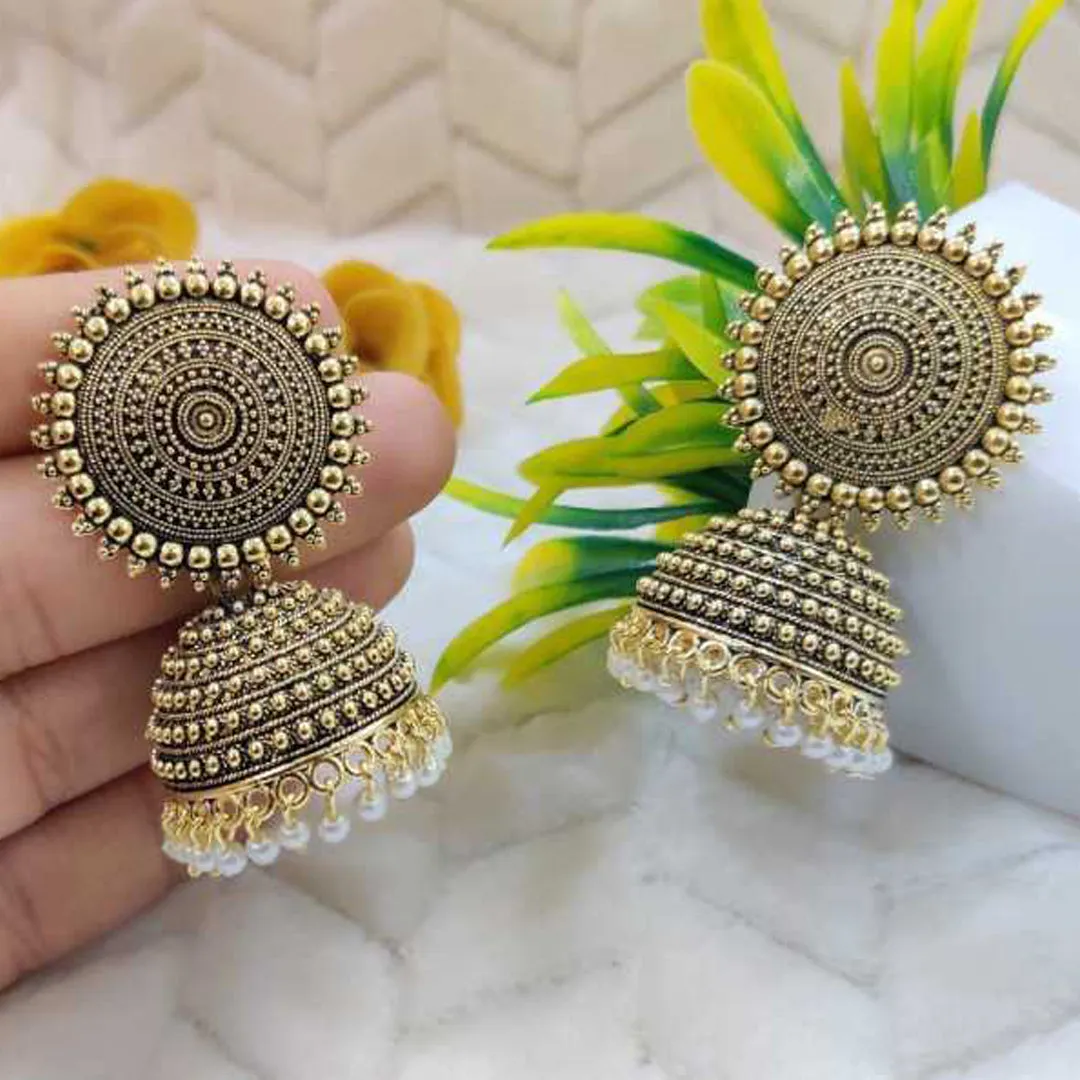 Combo of 2 Peach and Golden Pearls Dome Shape Jhumki