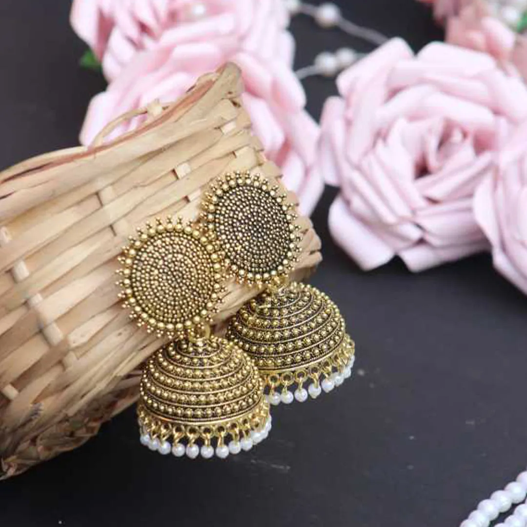 Combo of 2 Peach and Golden Pearls Dome Shape Jhumki
