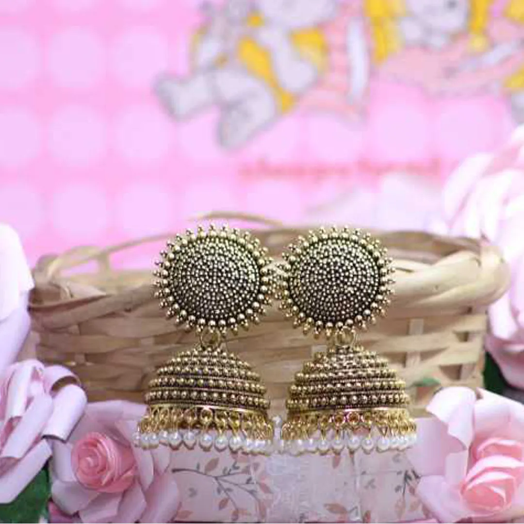 Combo of 2 Peach and Golden Pearls Dome Shape Jhumki