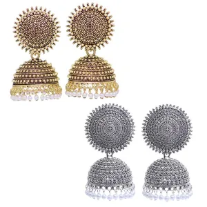 Combo of 2 Silver and Golden Pearls Dome Shape Jhumki