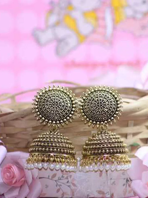 Combo of 2 Silver and Golden Pearls Dome Shape Jhumki