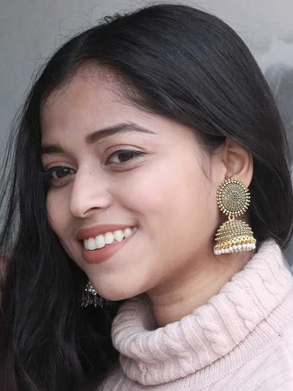 Combo of 2 Silver and Golden Pearls Dome Shape Jhumki