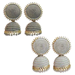 Combo of 2 White and Grey Pearls Dome Shape Jhumki